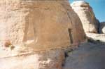 Part of the necropolis at Petra, with the mysterious Nefesh symbol for the souls of the dead